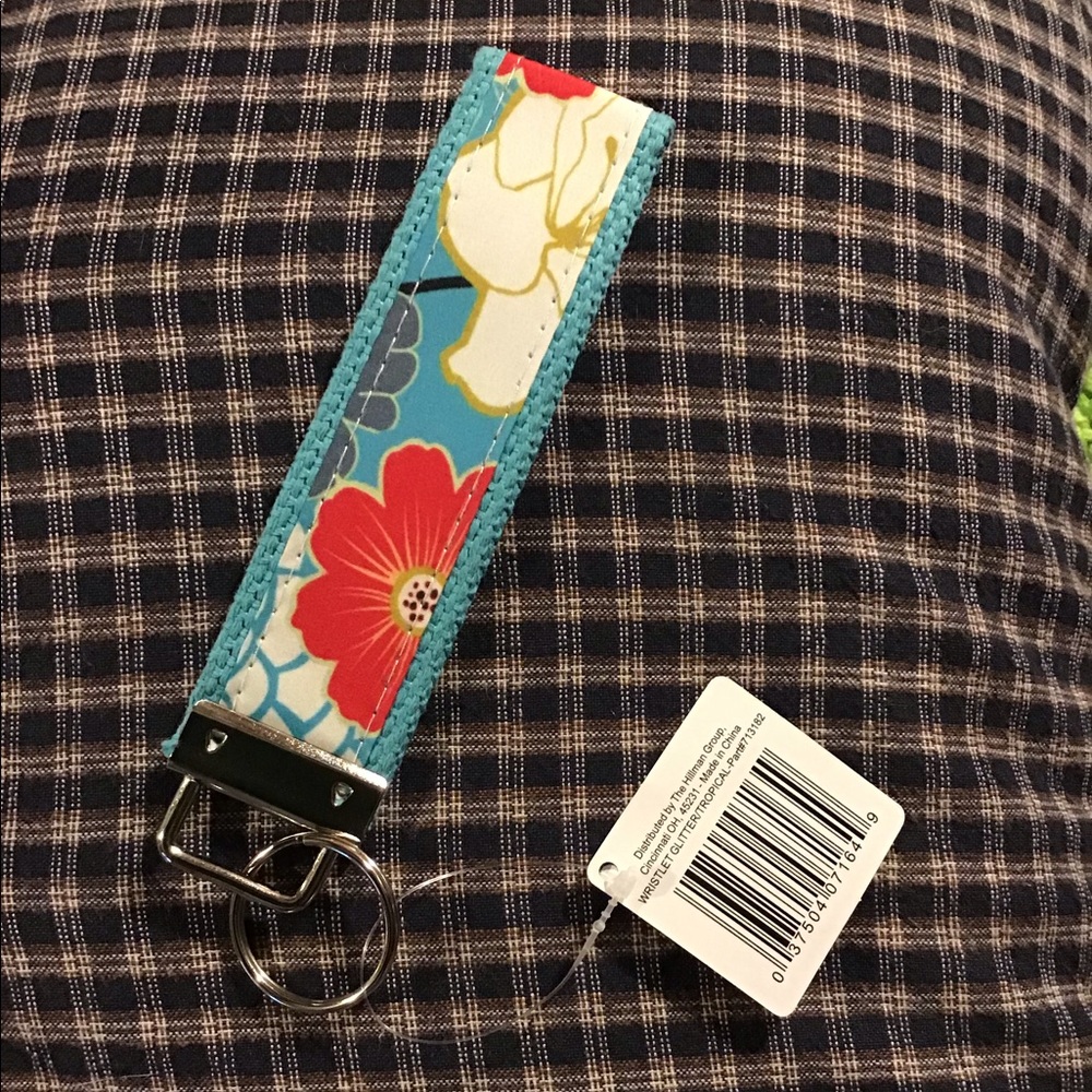 Wristlet keychain NWT! Blue with floral print!